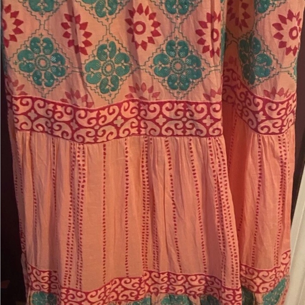 Oliphant Phoenix Rose Maxi Dress Sleeveless Coral Boho Print Womens M - Picture 10 of 16